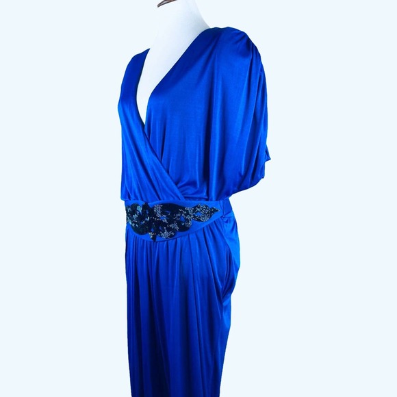 L Rothschild Vintage Jumpsuit Royal Blue Beaded Embellished Belted - Picture 6 of 11